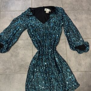 Willow Sparkling Teal Long Sleeve Dress